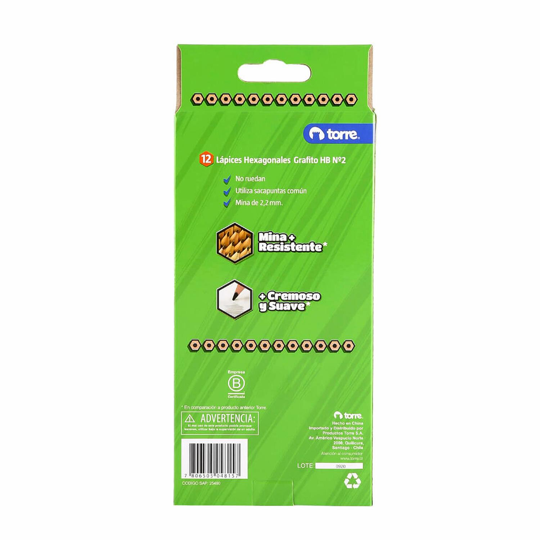 Lápices Grafito Hexagonales Hb N° 2, 12 Unid. Torre 2