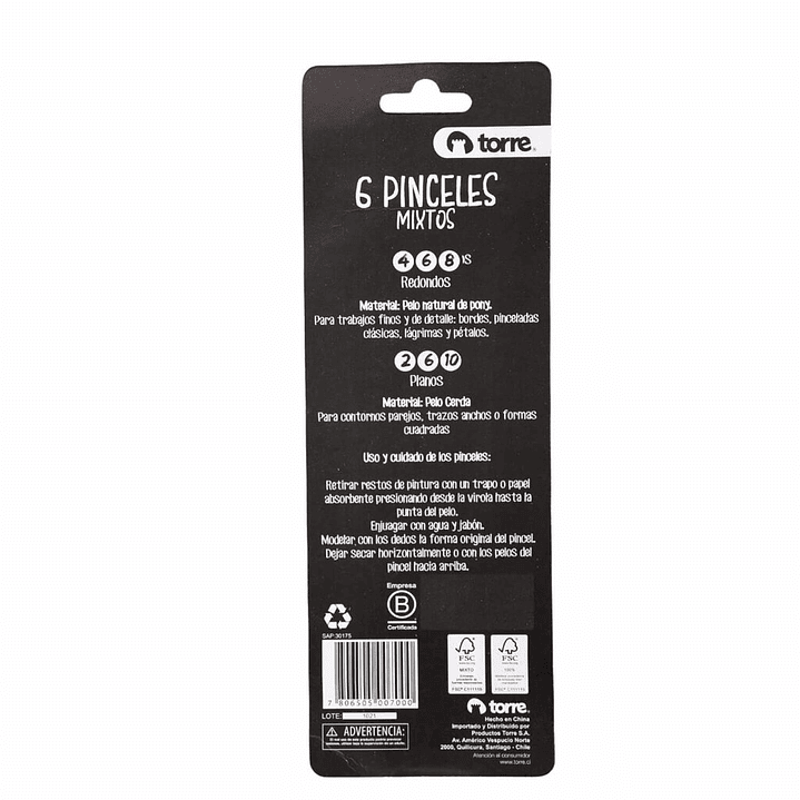 Set Pinceles Mixtos Plano-redondo. 6 Unid. Torre 2