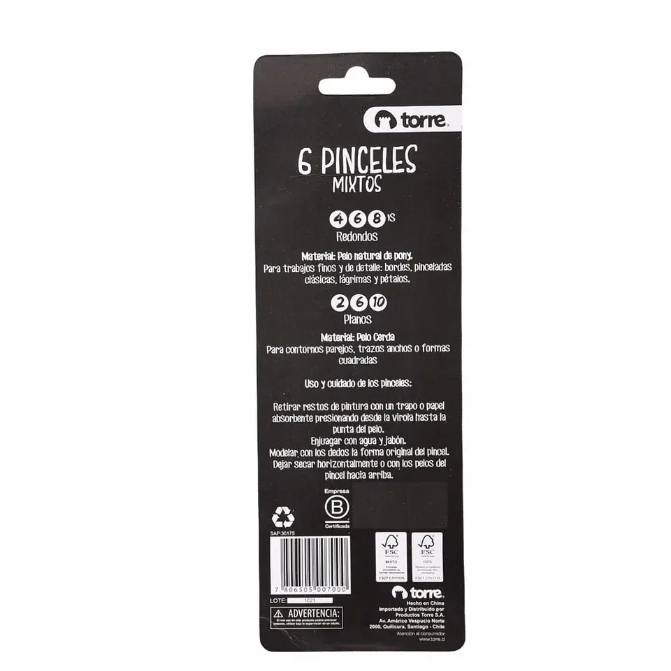 Set Pinceles Mixtos Plano-redondo. 6 Unid. Torre 2