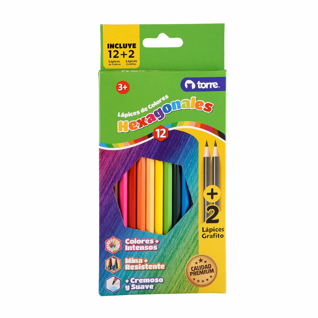 Lápices 12 Colores Hexagonal + 2 Lápices Grafito. Torre 1