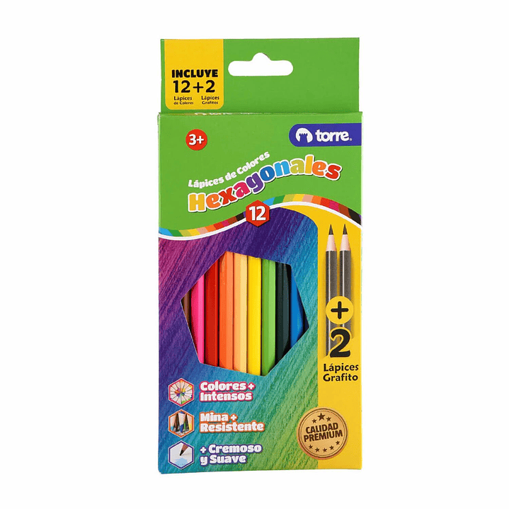 Lápices 12 Colores Hexagonal + 2 Lápices Grafito. Torre 1