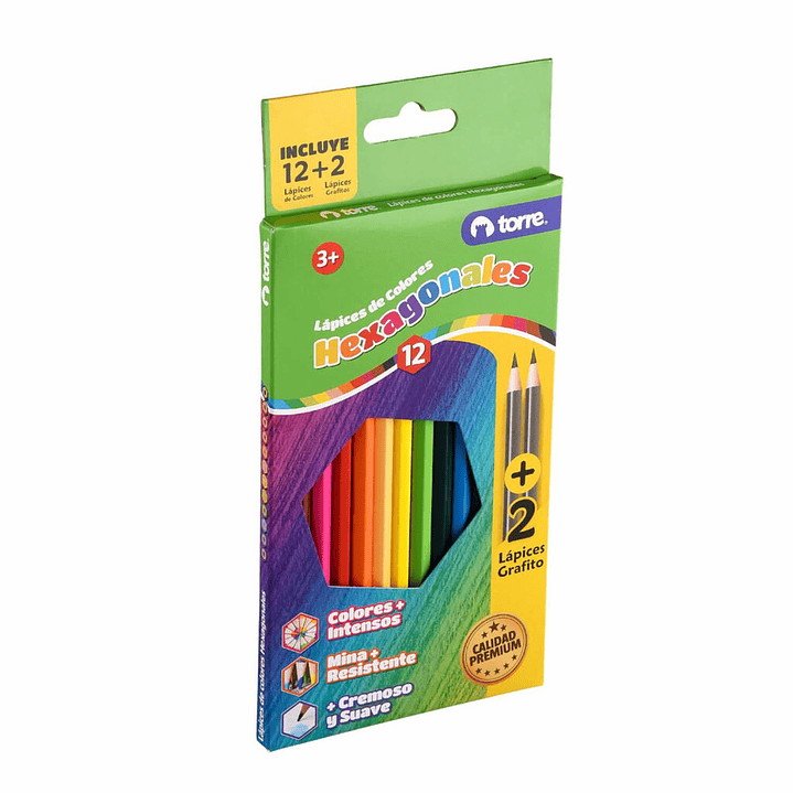 Lápices 12 Colores Hexagonal + 2 Lápices Grafito. Torre 3