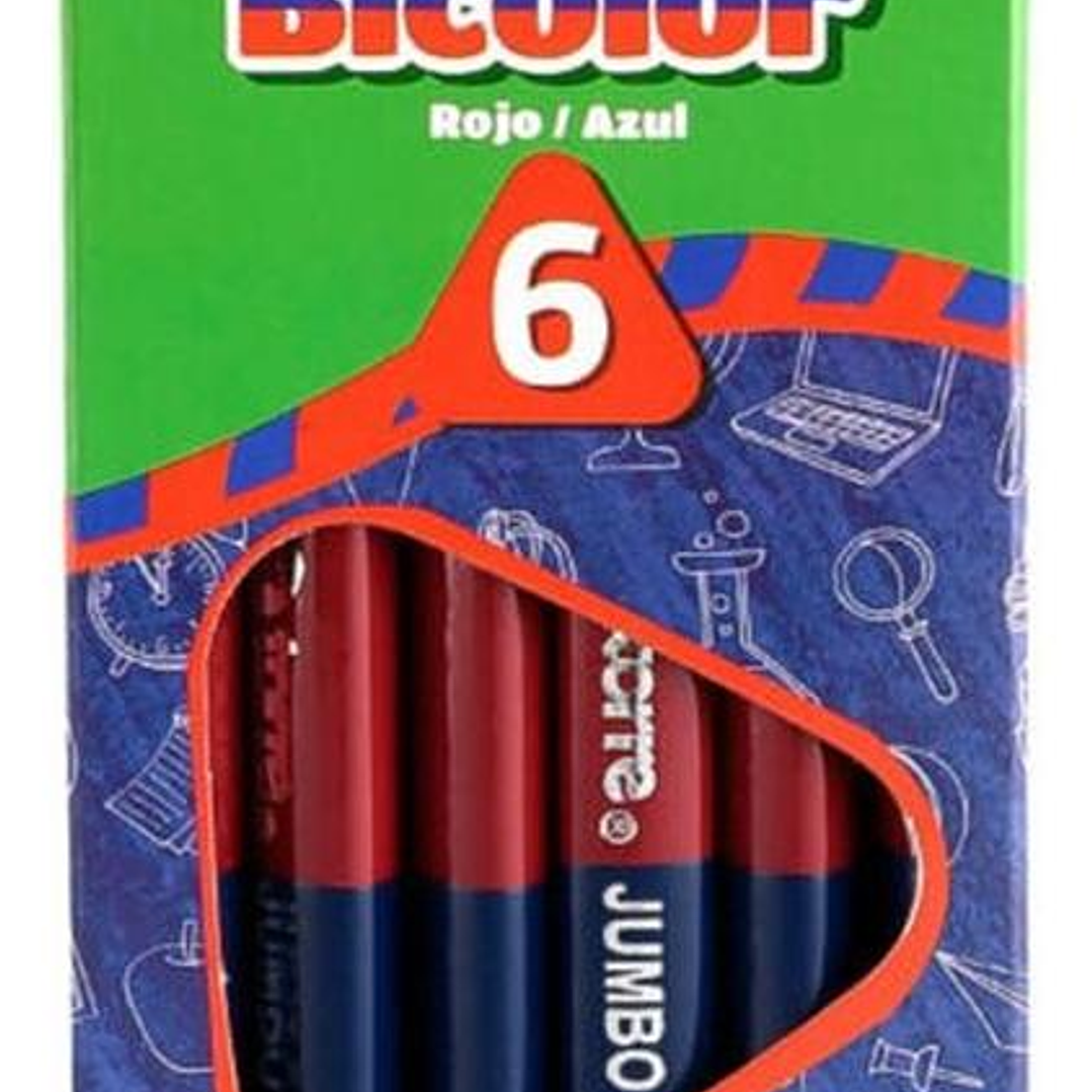 Lápices Bicolor Jumbo Grafito-rojo O Azul-rojo. 6unid. Torre 6