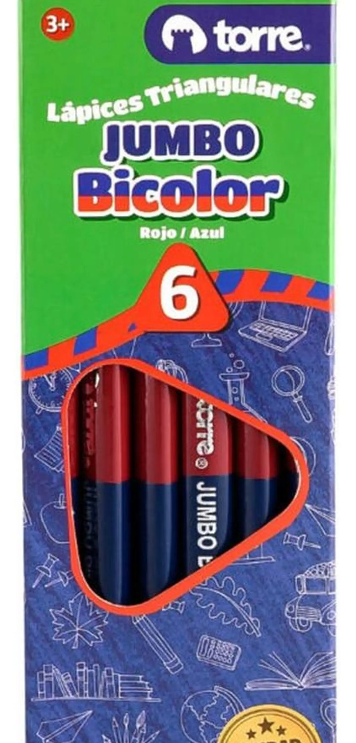 Lápices Bicolor Jumbo Grafito-rojo O Azul-rojo. 6unid. Torre 6