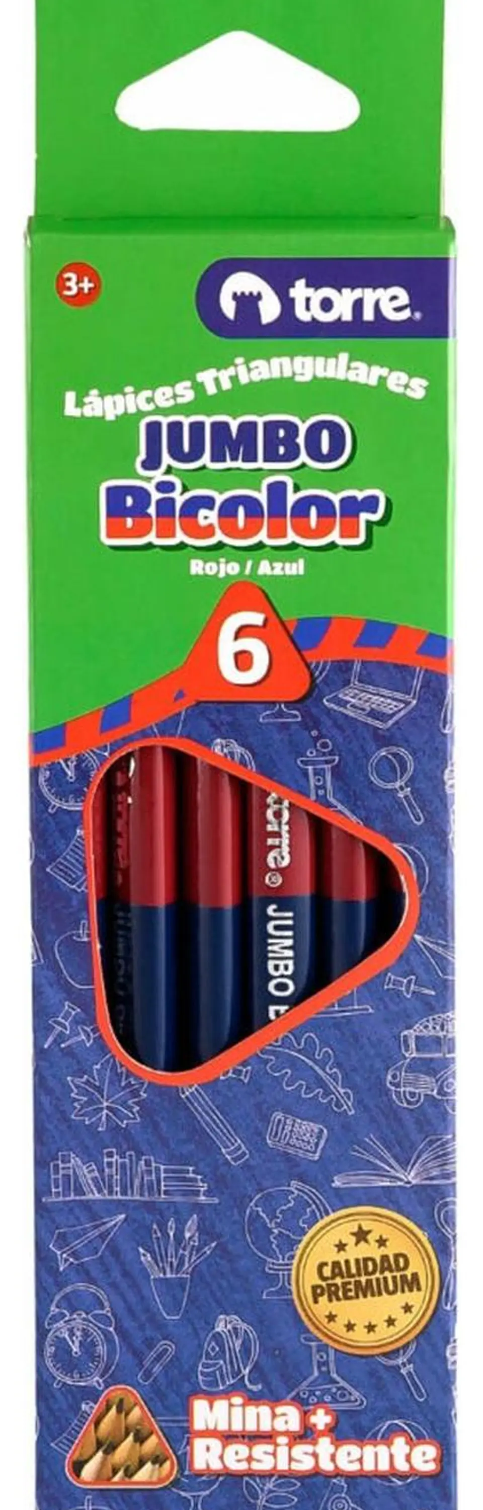 Lápices Bicolor Jumbo Grafito-rojo O Azul-rojo. 6unid. Torre 6