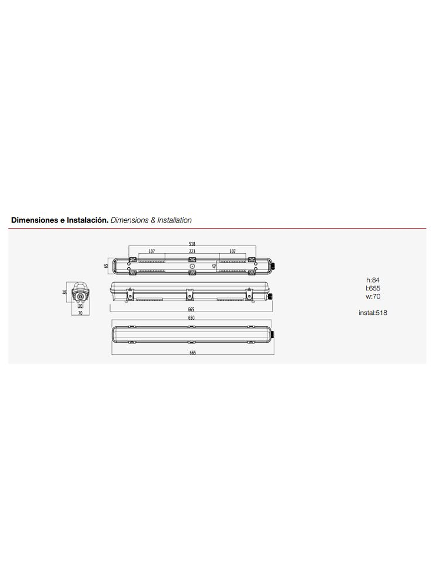 Estanco LED ROBLAN 1xT8 60cm (sin tubo) 2