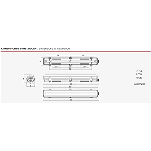 Estanco Roblan LED 2xT8 LED 60cm No incluye tubo