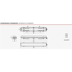 Estanco Roblan LED 2xT8 LED 60cm No incluye tubo