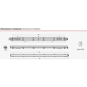 Estanco LED ROBLAN 1xT8 150cm para Tubo LED (sin tubo)