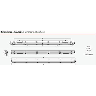 Estanco LED ROBLAN 1xT8 150cm para Tubo LED (sin tubo)