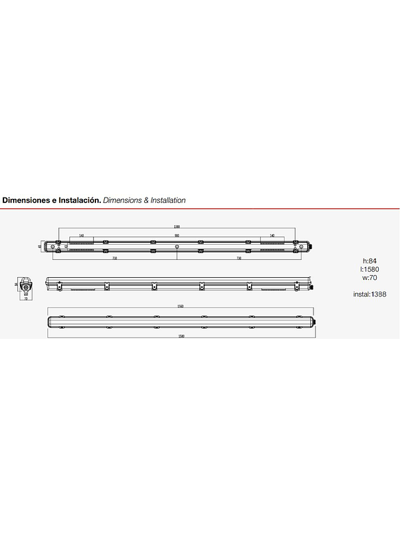 Estanco LED ROBLAN 1xT8 150cm para Tubo LED (sin tubo) 2