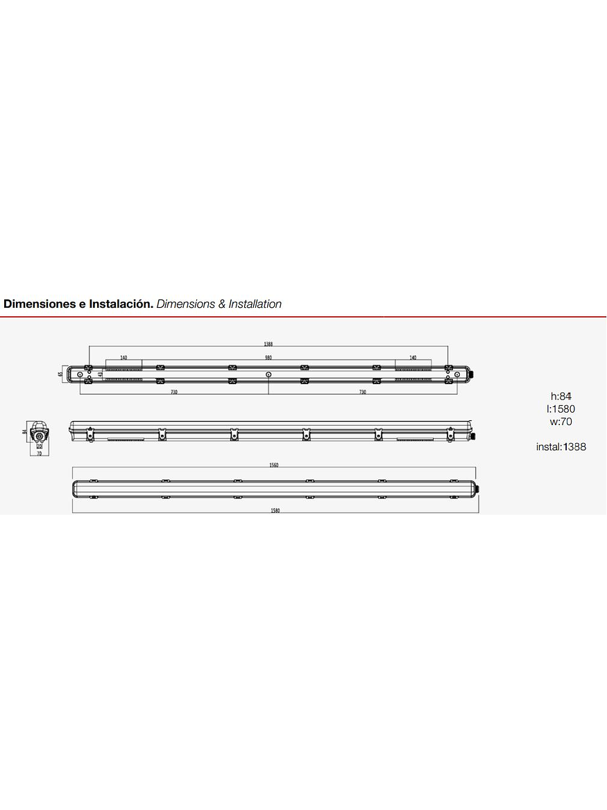 Estanco LED ROBLAN 1xT8 150cm para Tubo LED (sin tubo) 2