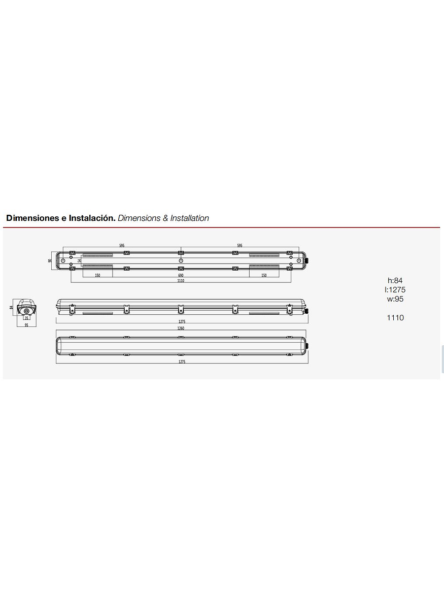 Equipo Estanco LED ROBLAN 2xT8 120cm Sin tubo Incluido 2