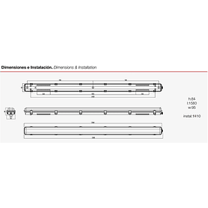 Estanco LED ROBLAN 1xT8 120cm para Tubo (sin tubo)