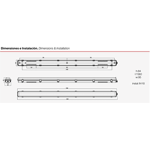Estanco LED ROBLAN 1xT8 120cm para Tubo (sin tubo)