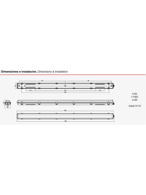 Estanco LED ROBLAN 1xT8 120cm para Tubo (sin tubo) 2