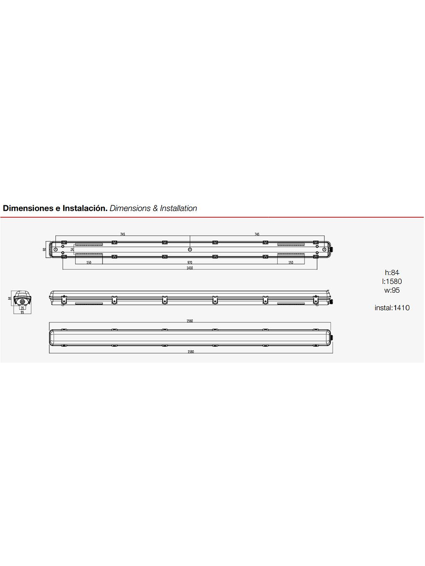 Estanco LED ROBLAN 1xT8 120cm para Tubo (sin tubo) 2