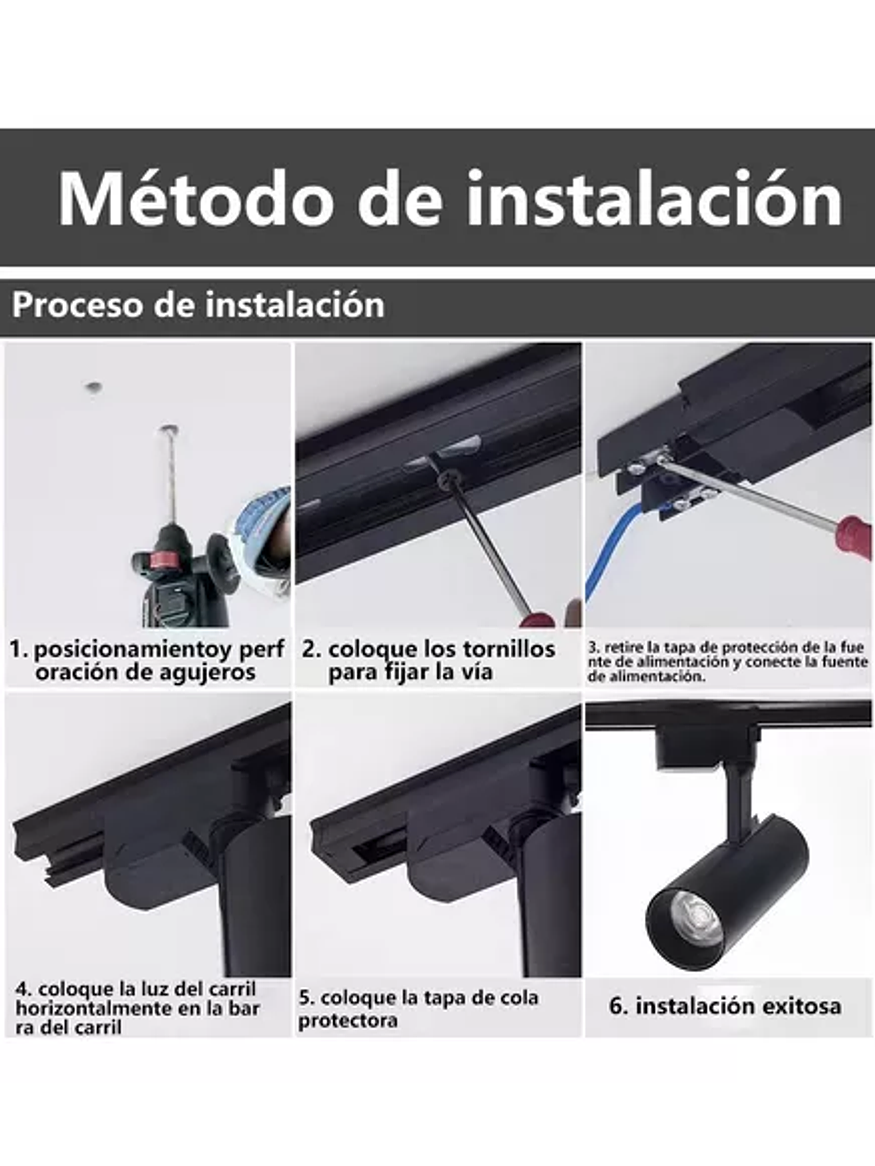 Riel Monofásico LED Negro 1 Metro 220V 4