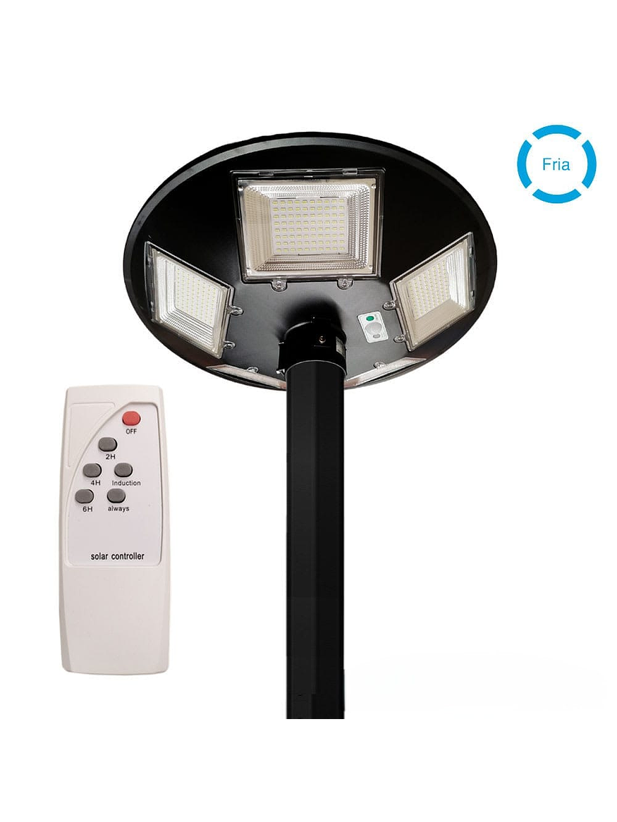 Kit Luminaria Pagoda Solar 150W Luz Fría + Poste Metálico 3 Metros 5