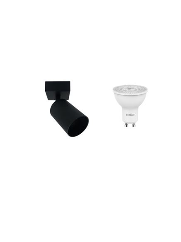 Pack Aplique Simple Cielo/Muro Negro GU10 + 1 Ampolleta 1