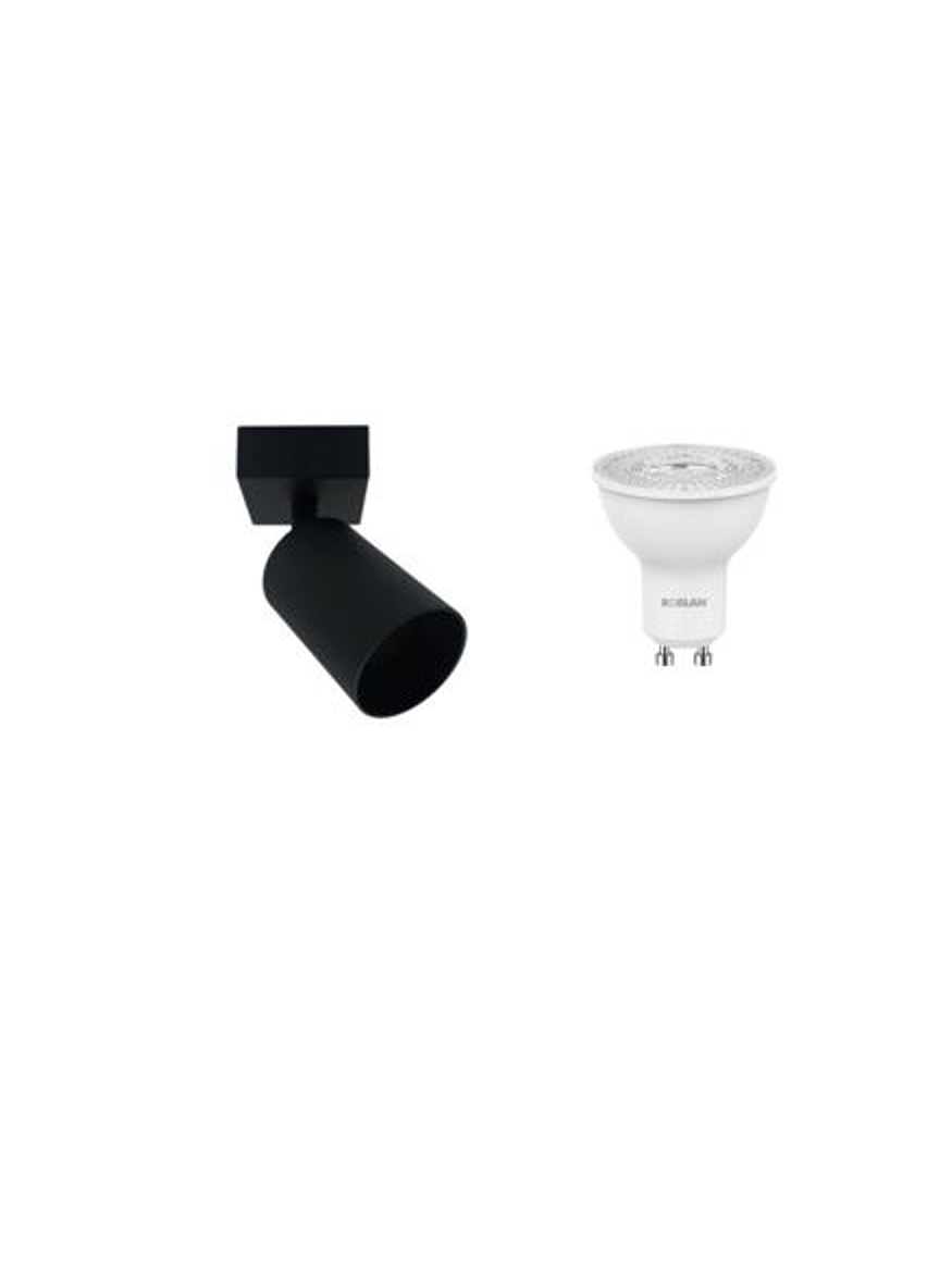Pack Aplique Simple Cielo/Muro Negro GU10 + 1 Ampolleta 1