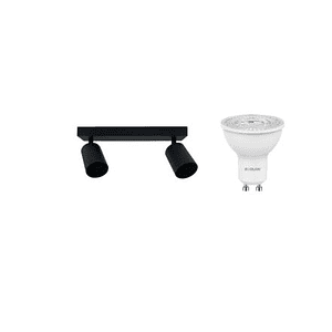 Pack Aplique Doble Cielo/Muro Negro GU10 + 2 Ampolletas