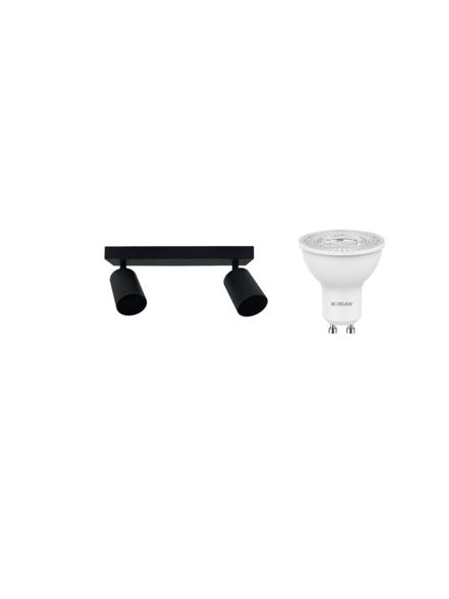 Pack Aplique Doble Cielo/Muro Negro GU10 + 2 Ampolletas 1