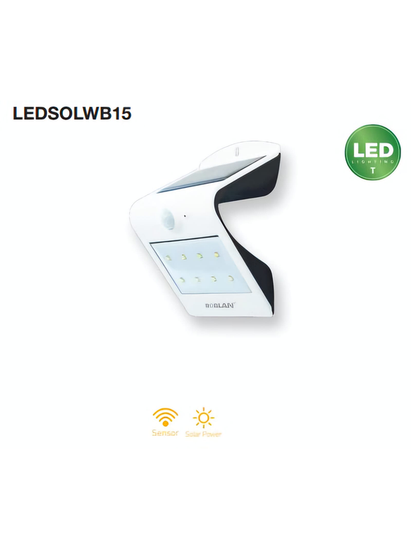 Aplique Solar LED Roblan 1,5W Sensor IP65 Exterior Blanco/Negro 1