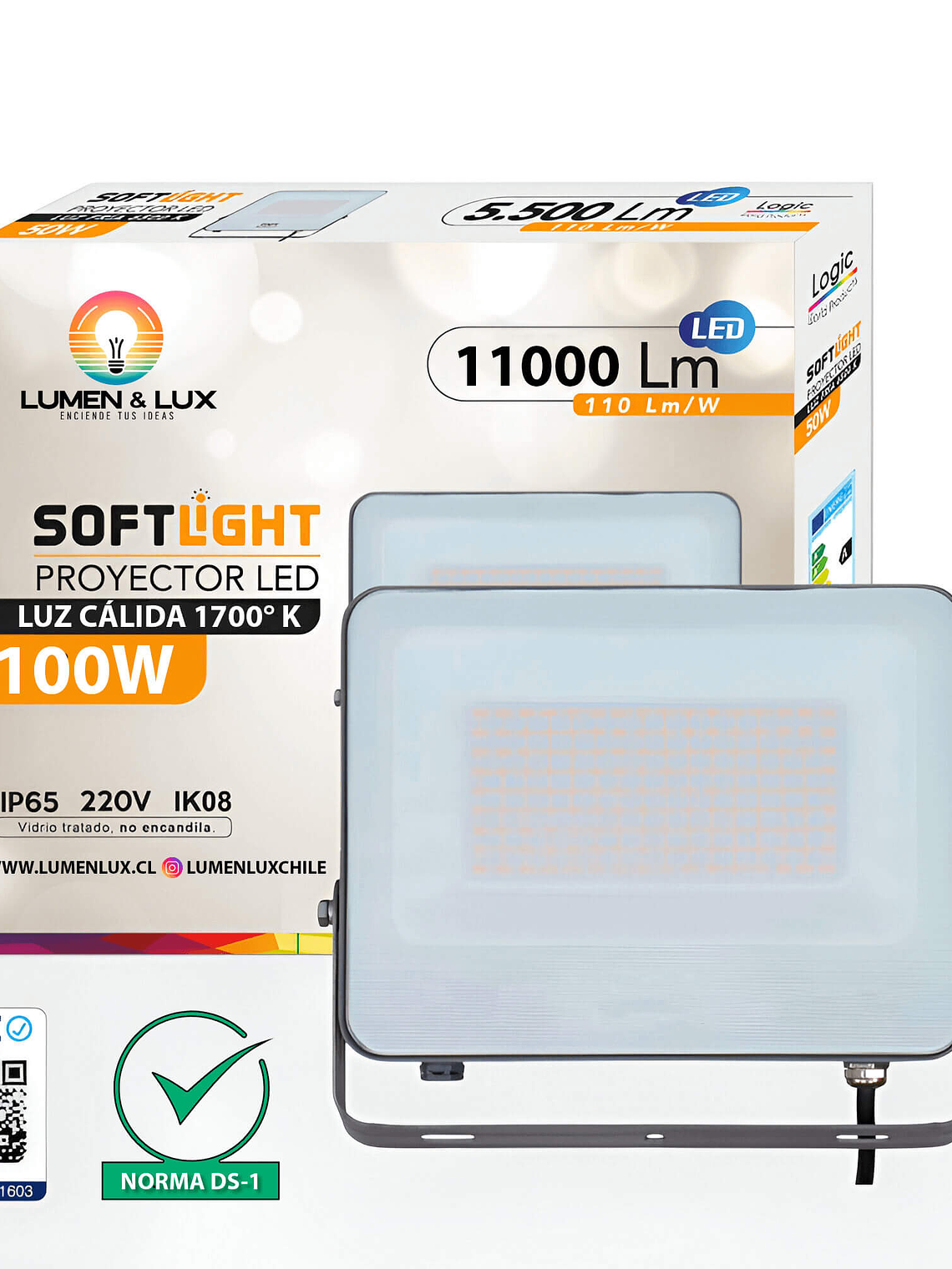 Proyector LED SOFTLIGHT 100W luz ámbar 1700K IP65 DS1 1