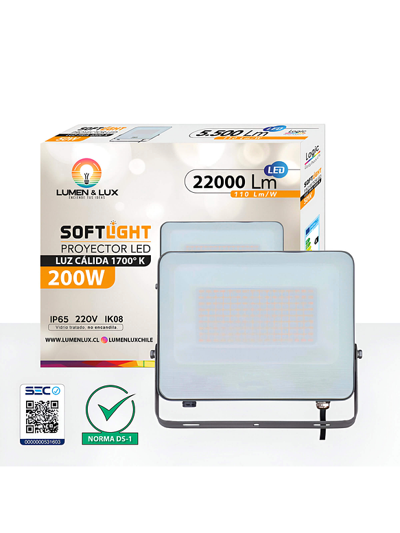 Proyector LED SOFTLIGHT 200W luz ámbar 1700K IP65 DS1 1