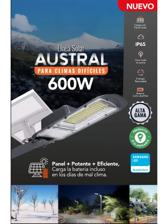 Luminaria solar pública LED AUSTRAL 600W luz fría IP65 5