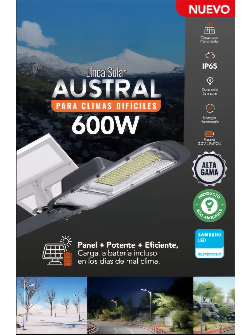 Luminaria solar pública LED AUSTRAL 600W luz fría IP65 5