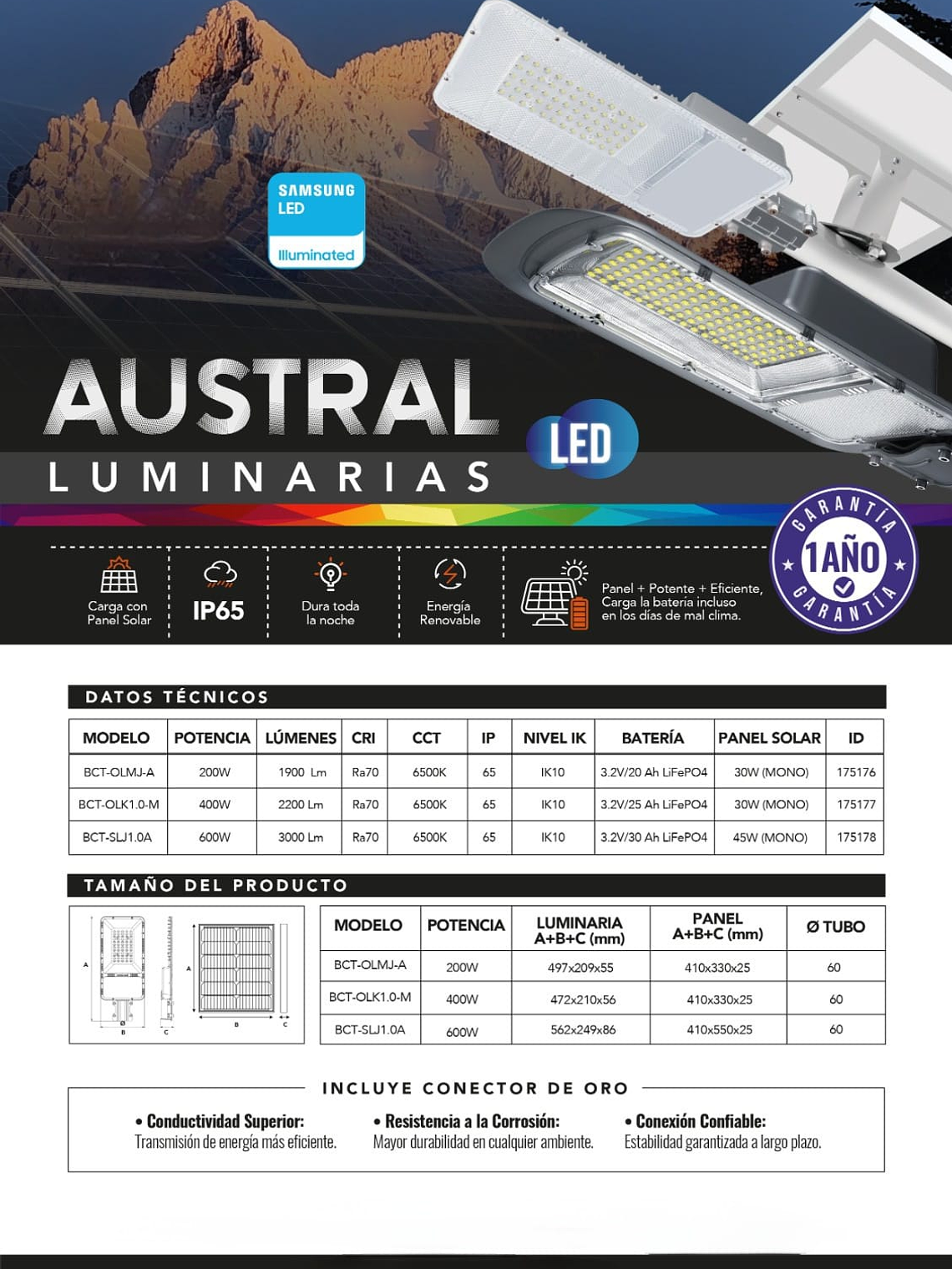 Luminaria solar pública LED AUSTRAL 200W luz fría IP65 2