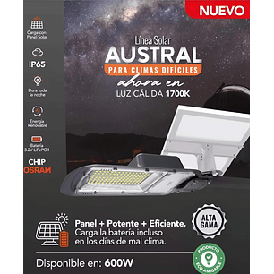 Luminaria solar pública LED AUSTRAL 600W luz cálida 1700K IP65 DS1
