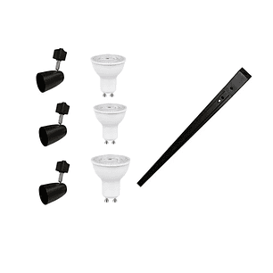 Pack 3 Focos GU10 Riel Monofásico 1 Metro Negro Luz Cálida