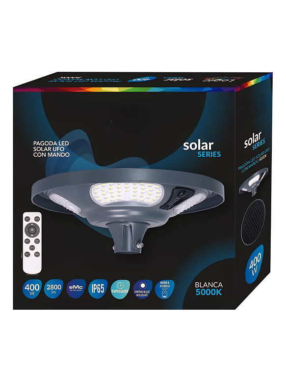 Luminaria solar Pagoda UFO 400W 5000K IP65 con control remoto 5