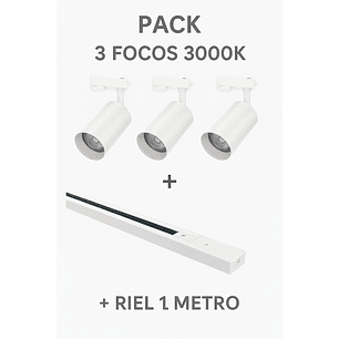 Pack 3 Focos GU10 con Riel 1 Metro Blanco Luz Cálida 