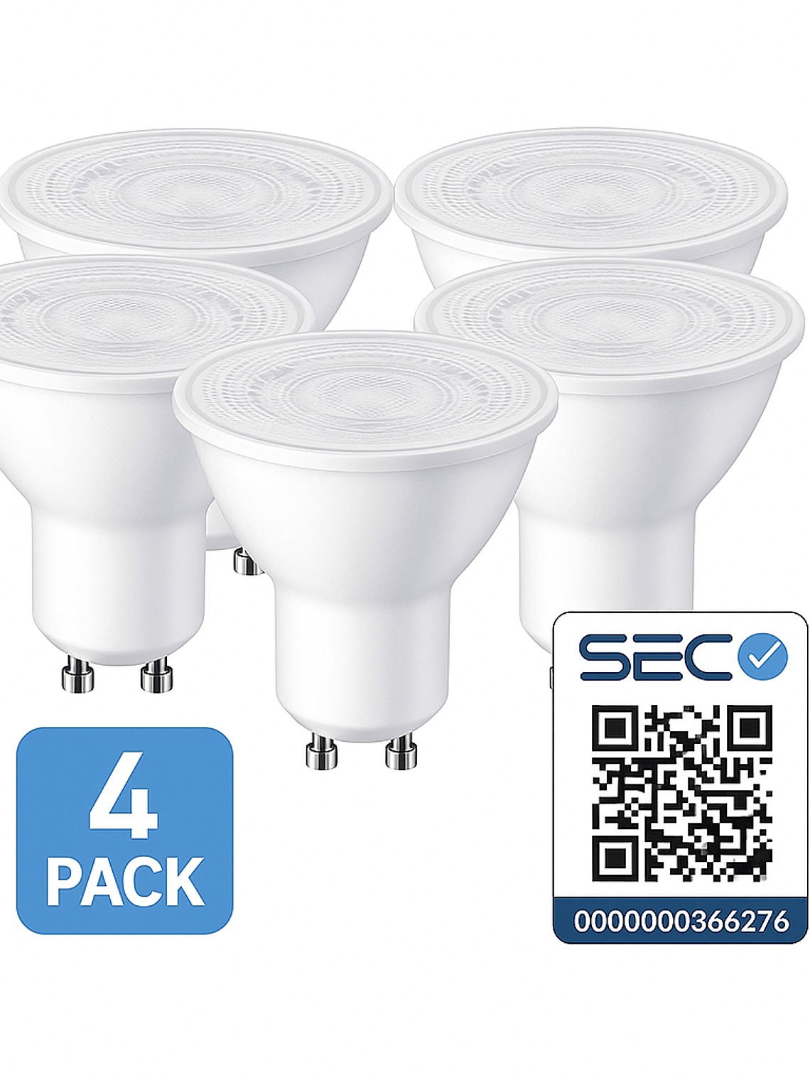 Pack 4 Ampolletas LED GU10 6W 3000K Luz Cálida 1