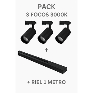 Pack 3 Focos GU10 con Riel 1 Metro Negro Luz Cálida