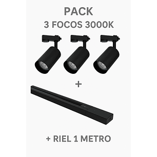 Pack 3 Focos GU10 con Riel 1 Metro Negro Luz Cálida