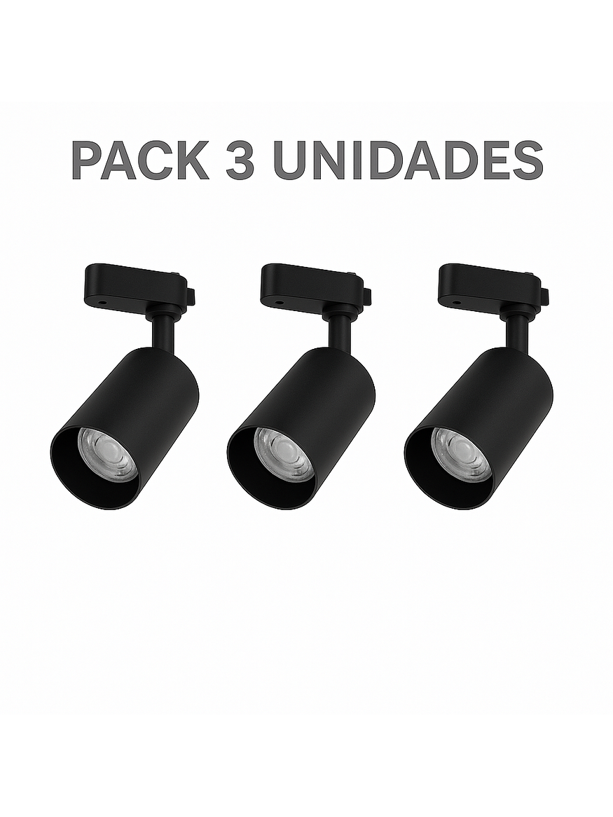 Pack 3 Focos GU10 con Riel 1 Metro Negro Luz Cálida 3