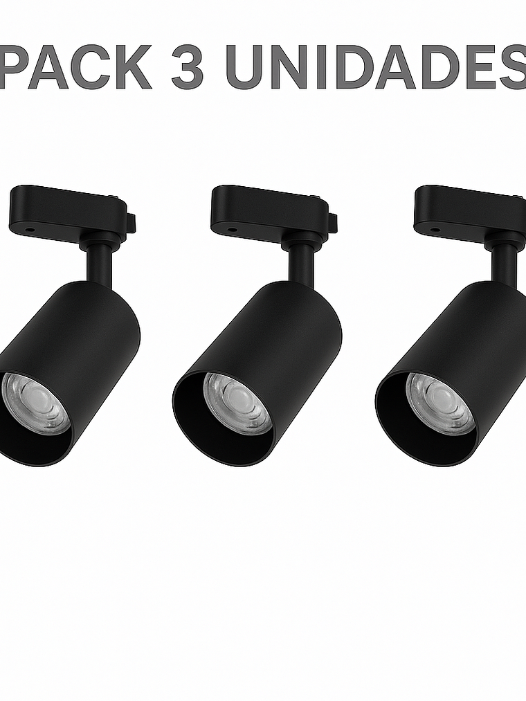 Pack 3 Focos GU10 con Riel 1 Metro Negro Luz Cálida 3