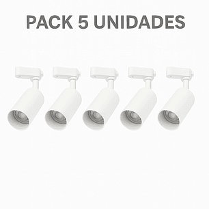 Pack 5 Foco GU10 Riel Monofásico 2Metros Blanco Luz Cálida 