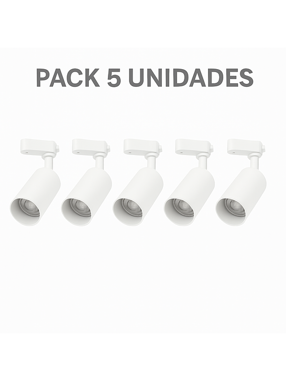 Pack 5 Foco GU10 Riel Monofásico 2Metros Blanco Luz Cálida  2