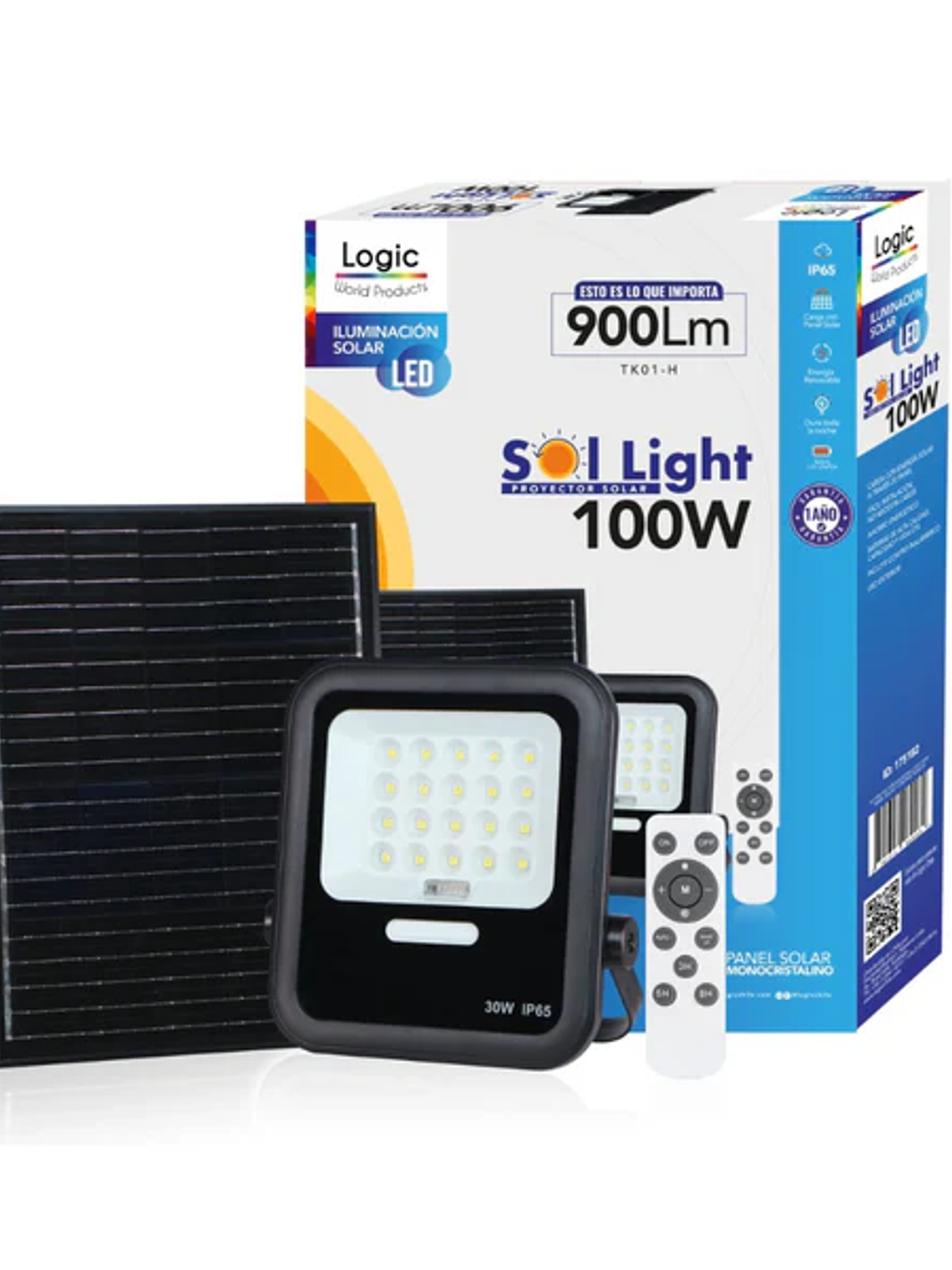 Proyector solar LED 100W luz fría IP65 con control remoto 2