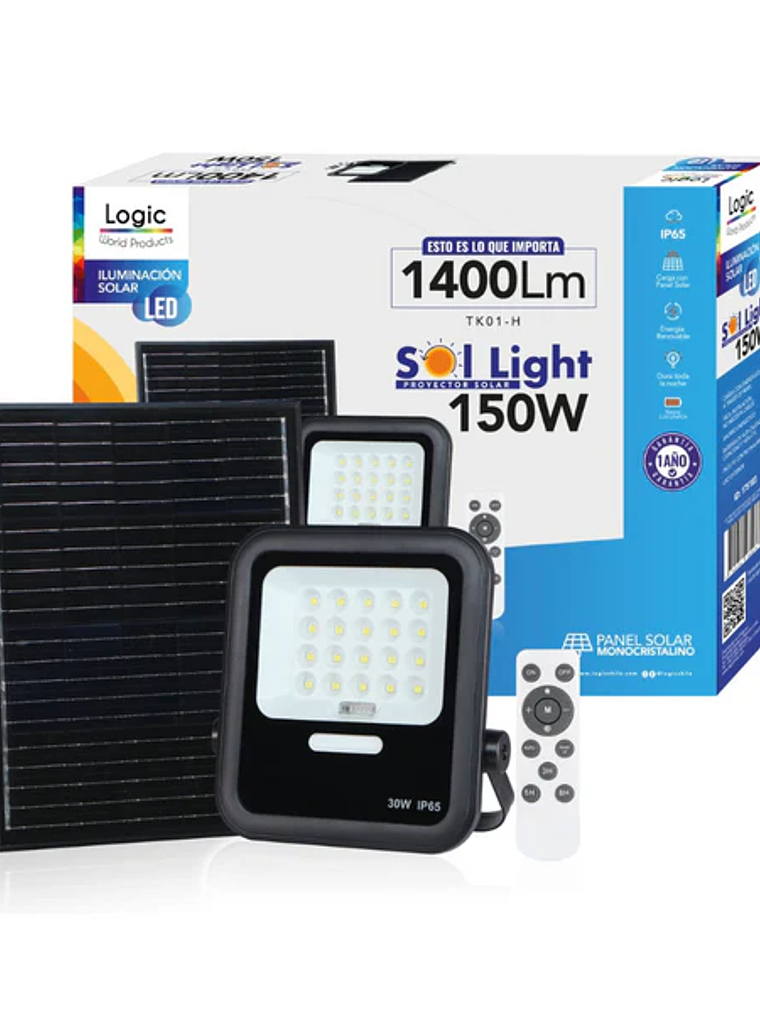 Proyector solar LED 150W luz fría IP65 con control remoto 2