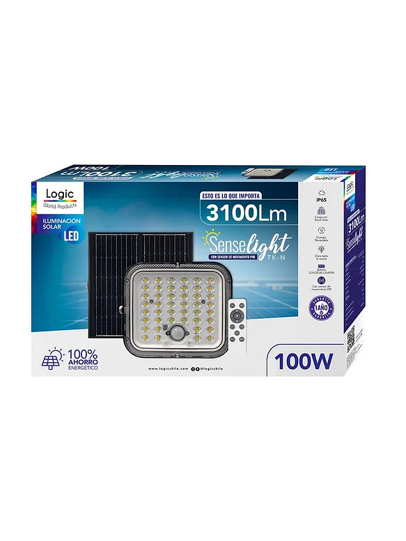 Proyector Solar 100W Luz Fria c/Sensor de Movimiento  2