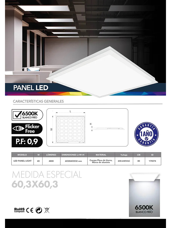 Panel LED 60x60 40W 6500K Backlight  Flicker Free 2