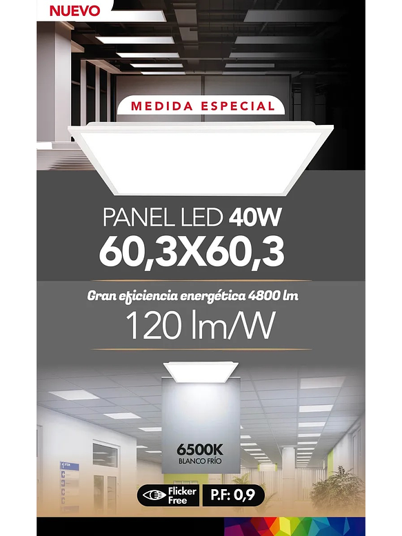 Panel LED 60x60 40W 6500K Backlight  Flicker Free 6