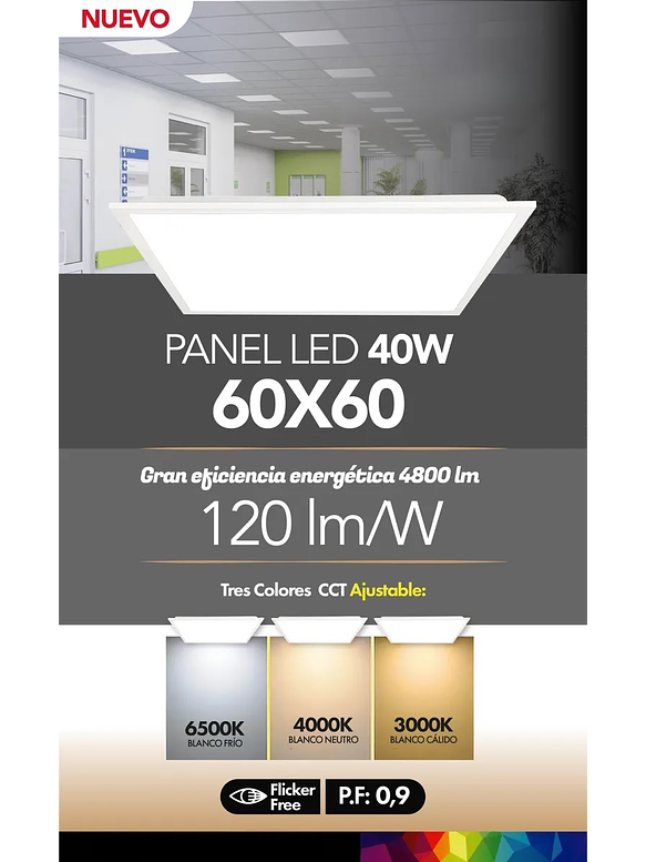 Panel LED Slim 60x60 40W CCT Ajustable Flicker Free 4800lm  6